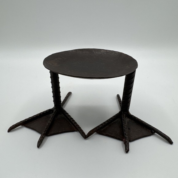 Other - Vintage Handcrafted Welded Steel Bird Foot Candle Holder Rustic Brutalist 7"